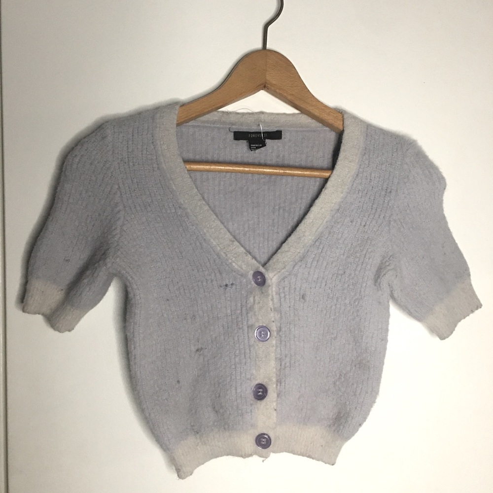 Fuzzy Pastel Purple V-Neck Short Sleeve Cardigan